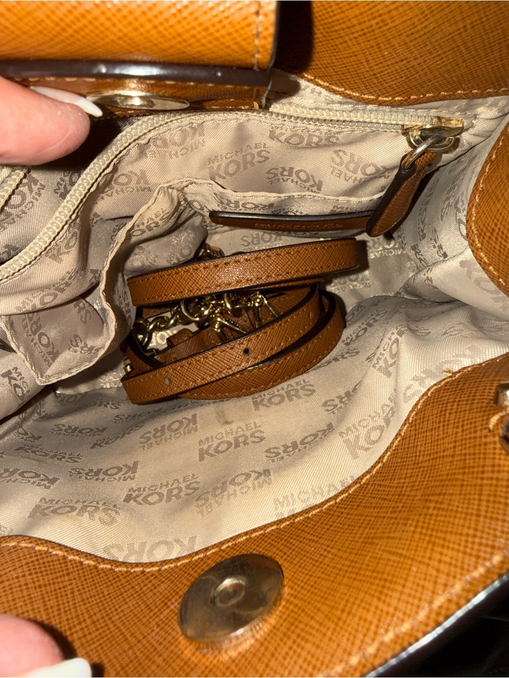 Michael Kors Brown Paisley Leather Top-Handle Satchel with Gold Hardware 2 Way - Picture 8 of 11